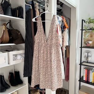 Floral V-Neck Sleeveless Sundress - Cream Pink